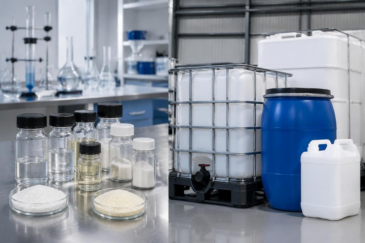 Cost-per-kg: 100g vs 1MT orders across chemical categories Small-batch chemical procurement cost comparison