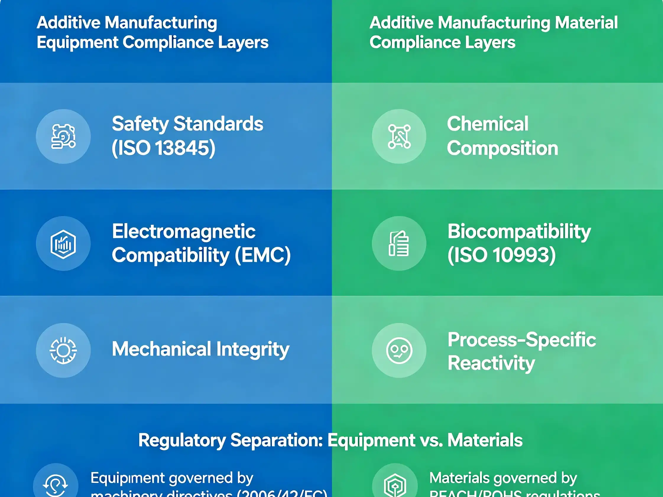 Equipment vs material regulatory separation Compliance layers for additive manufacturing equipment vs materials