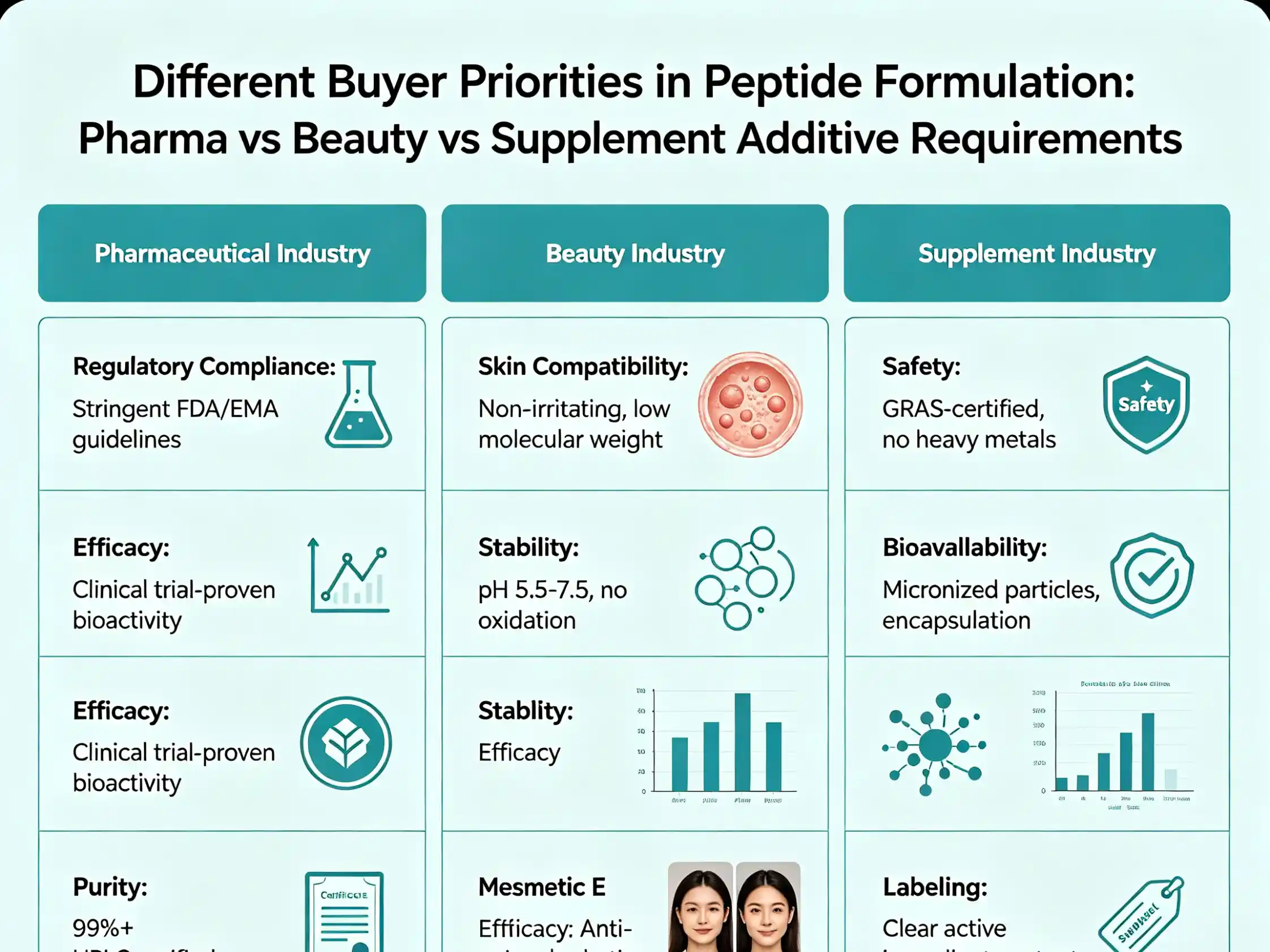 Different buyer priorities in peptide formulation