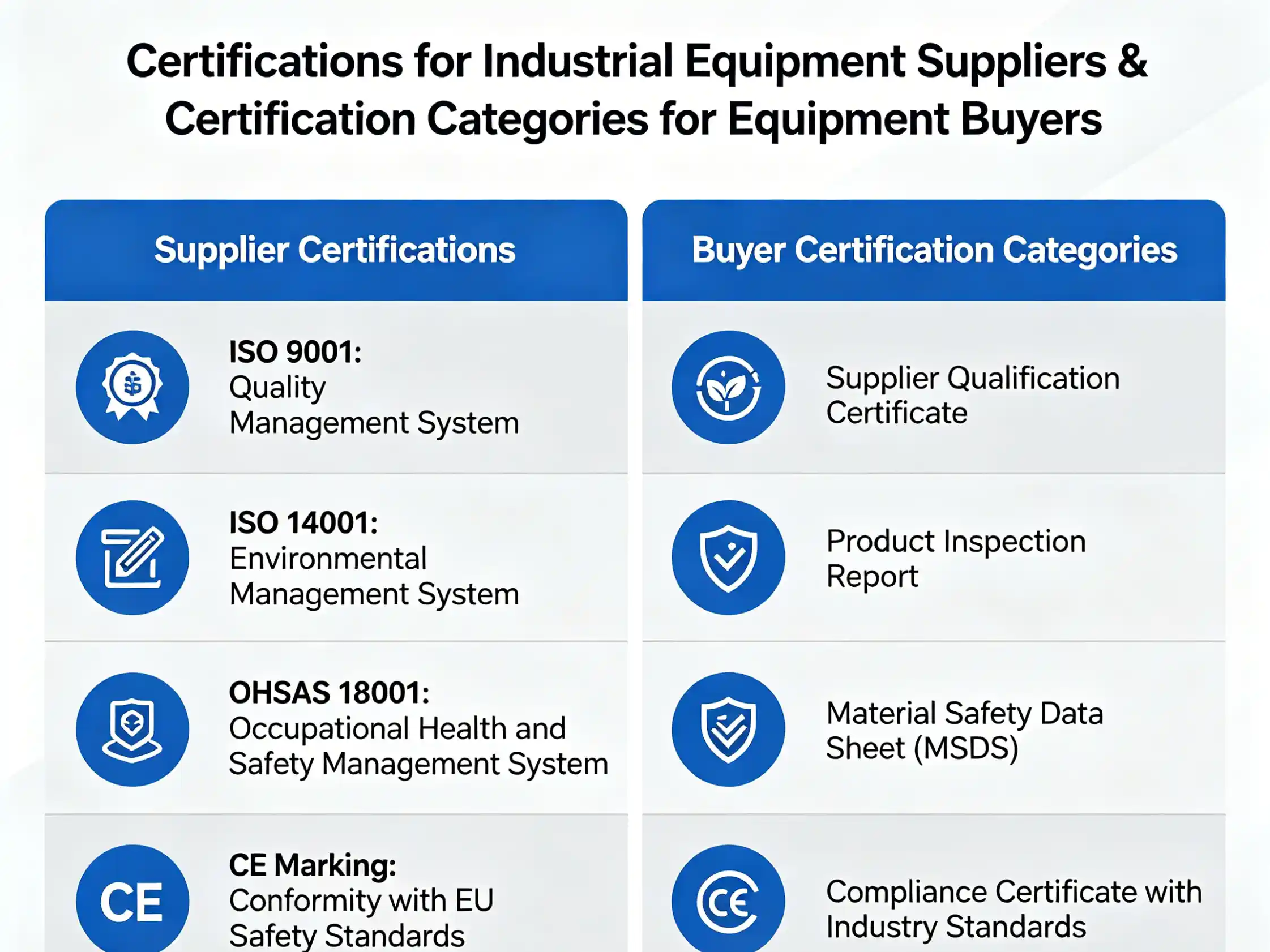 certification categories for equipment buyers certifications for industrial equipment suppliers